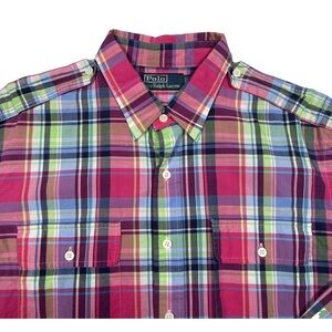Polo Ralph Lauren Men's Multicolor Military Style Plaid Long Sleeve Button Shirt